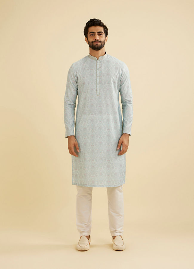 Manyavar Men Aqua Green Jaal Medallion Patterned Jacket Set image number 3