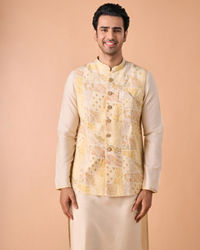 Manyavar Men Cream Elegance Kurta Jacket Set