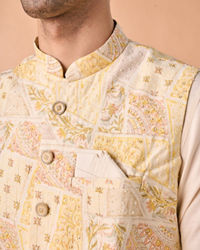 Manyavar Men Cream Elegance Kurta Jacket Set