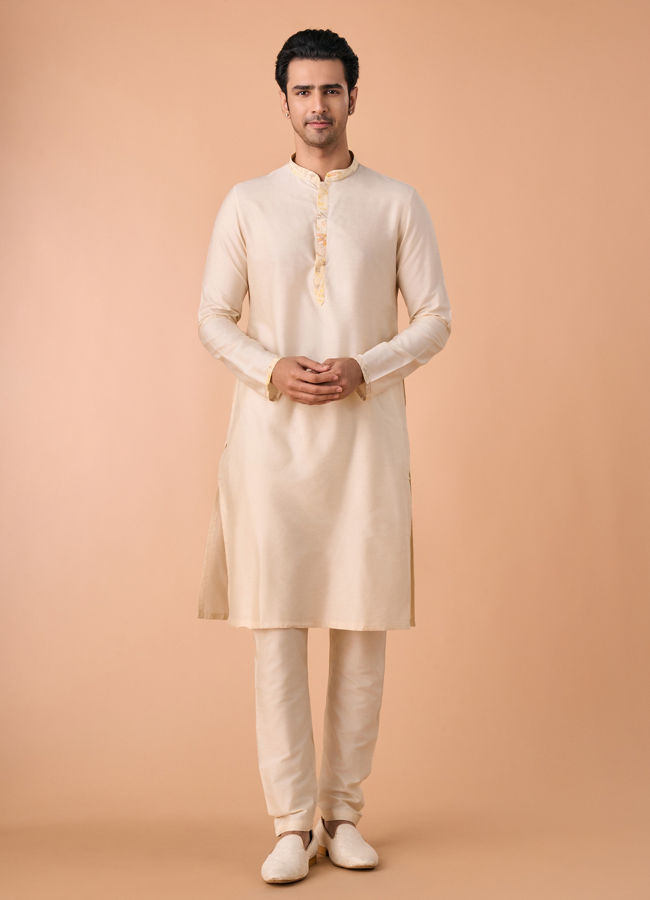 Manyavar Men Cream Elegance Kurta Jacket Set
