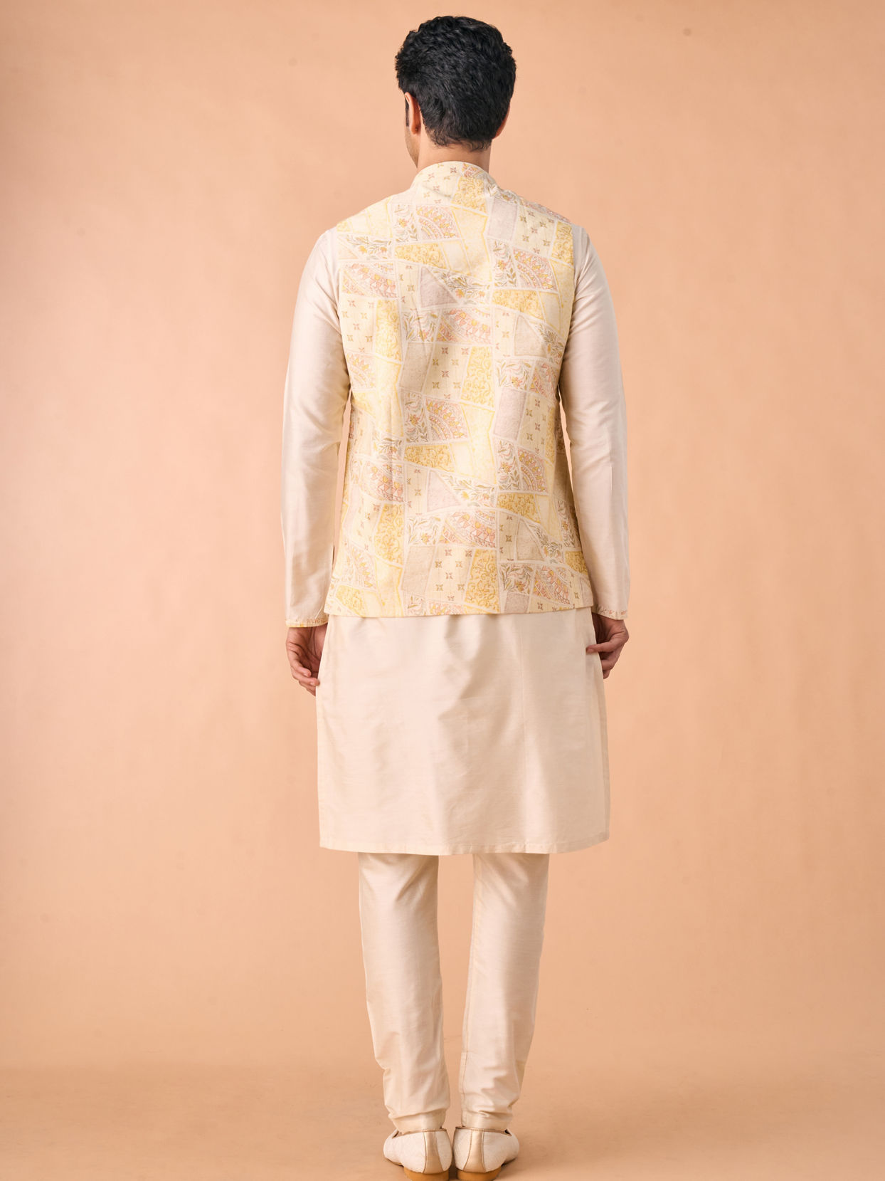 Manyavar Men Cream Elegance Kurta Jacket Set