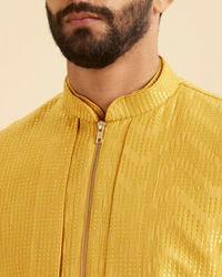 Manyavar Men Lustrous Mustard Satin Kurta Jacket Set
