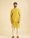 Manyavar Men Lustrous Mustard Satin Kurta Jacket Set