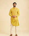 Manyavar Men Lustrous Mustard Satin Kurta Jacket Set