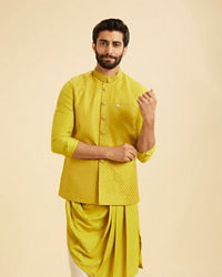 Manyavar Men Majestic Mehndi Green Kurta Jacket Set