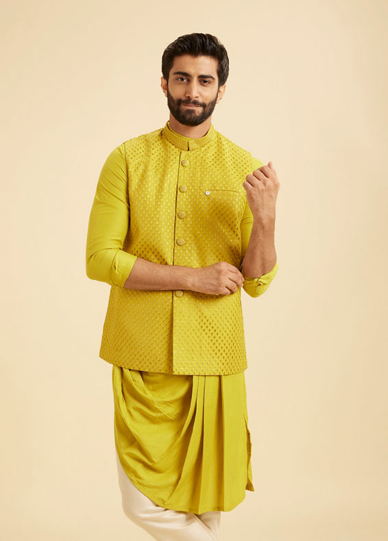 Manyavar Men Majestic Mehndi Green Kurta Jacket Set