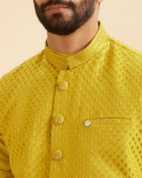 Manyavar Men Majestic Mehndi Green Kurta Jacket Set
