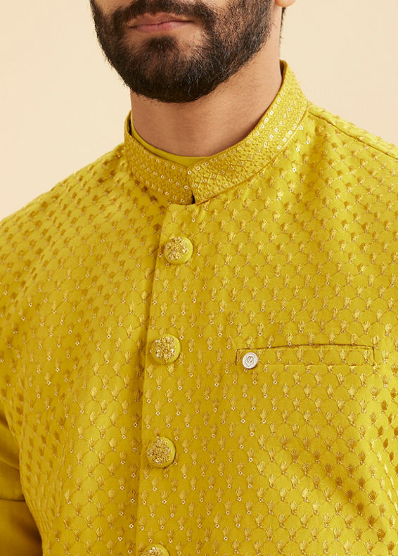 Manyavar Men Majestic Mehndi Green Kurta Jacket Set