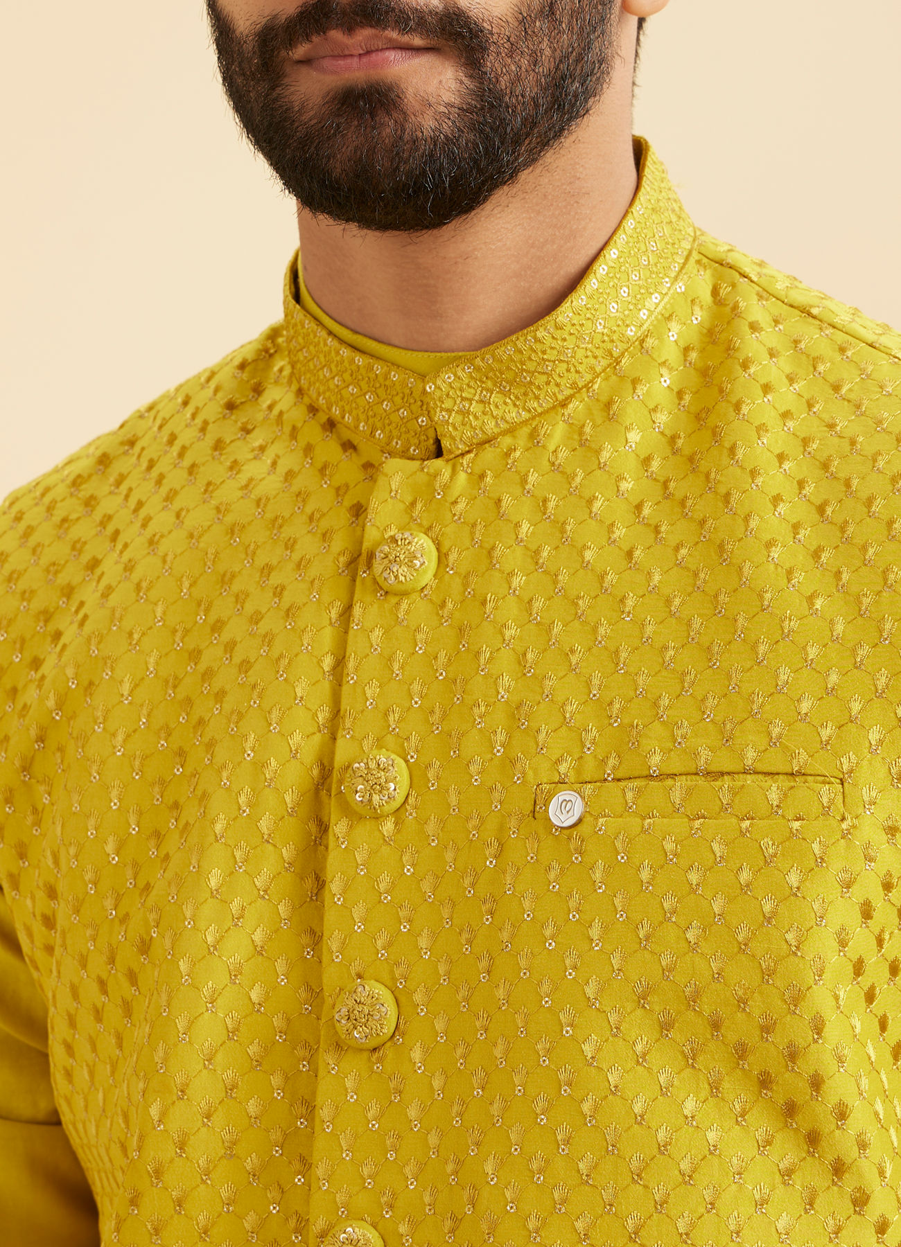 Manyavar Men Majestic Mehndi Green Kurta Jacket Set