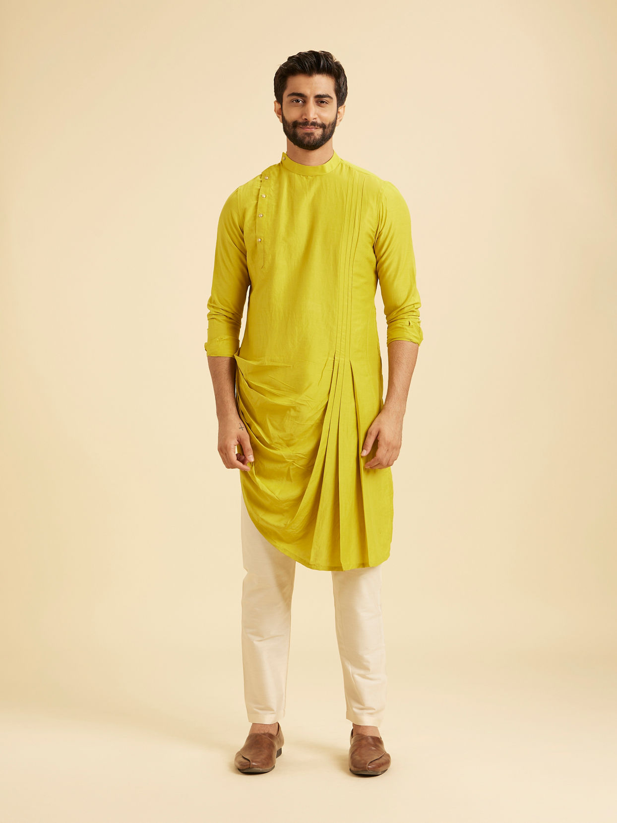 Manyavar Men Majestic Mehndi Green Kurta Jacket Set