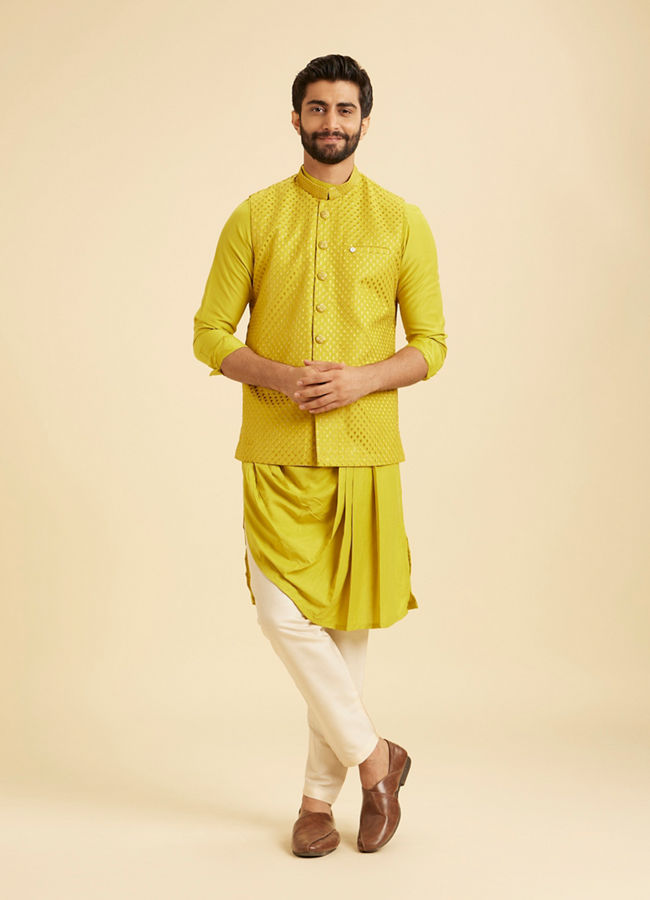 Manyavar Men Majestic Mehndi Green Kurta Jacket Set