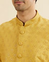 Manyavar Men Mustard Yellow Buta Jaal Patterned Jacket Set