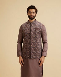 Manyavar Men Lustrous Lilac Velvet Kurta Jacket Set