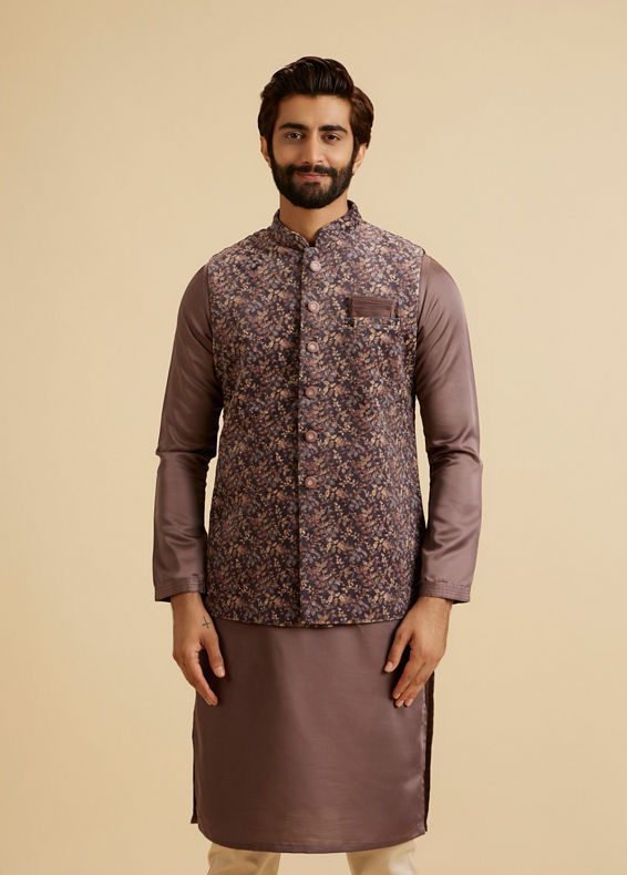 Manyavar Men Lustrous Lilac Velvet Kurta Jacket Set