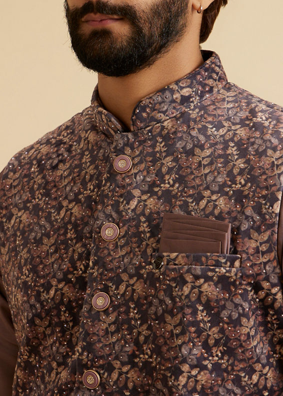 Manyavar Men Lustrous Lilac Velvet Kurta Jacket Set