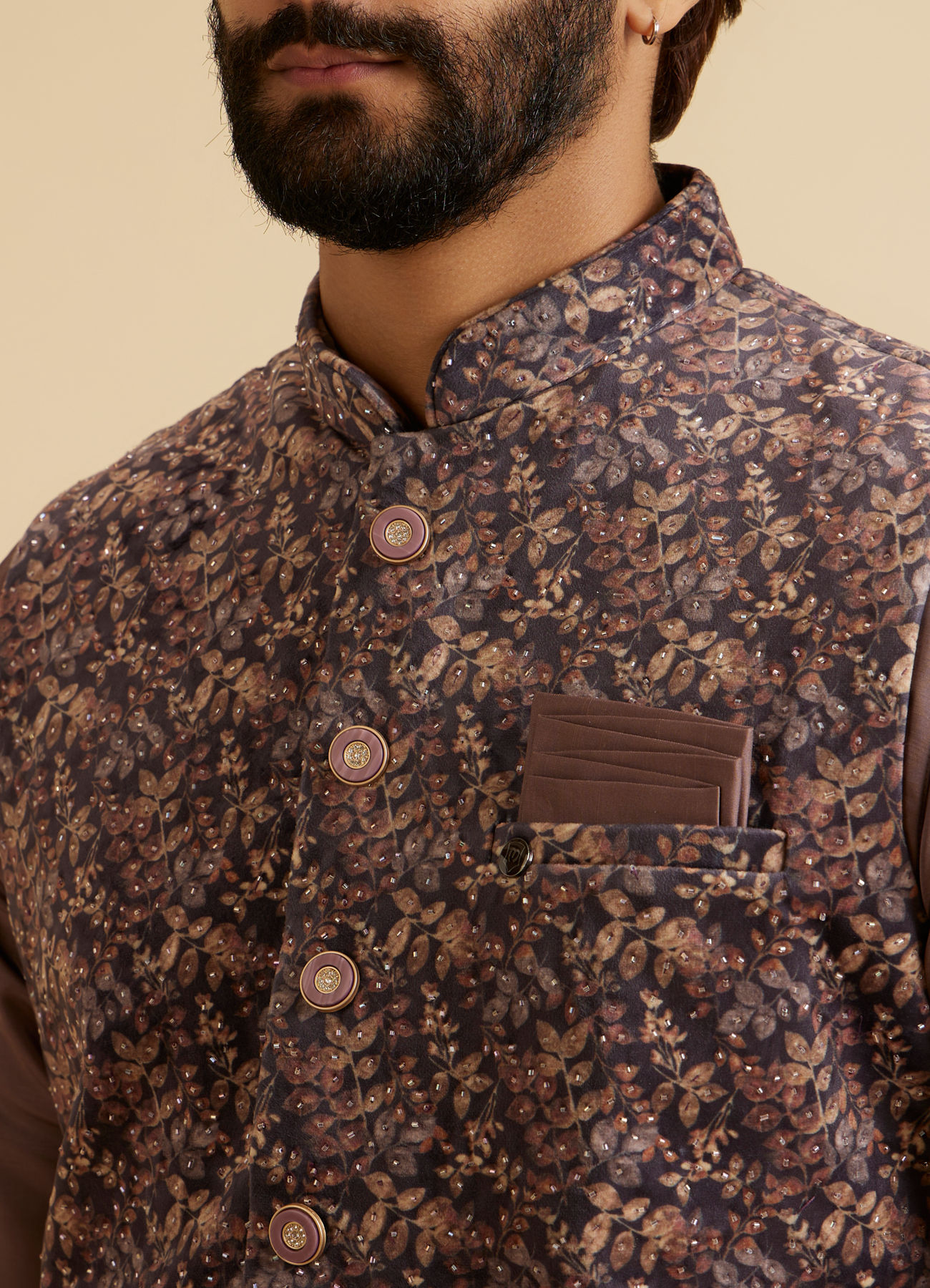 Manyavar Men Lustrous Lilac Velvet Kurta Jacket Set