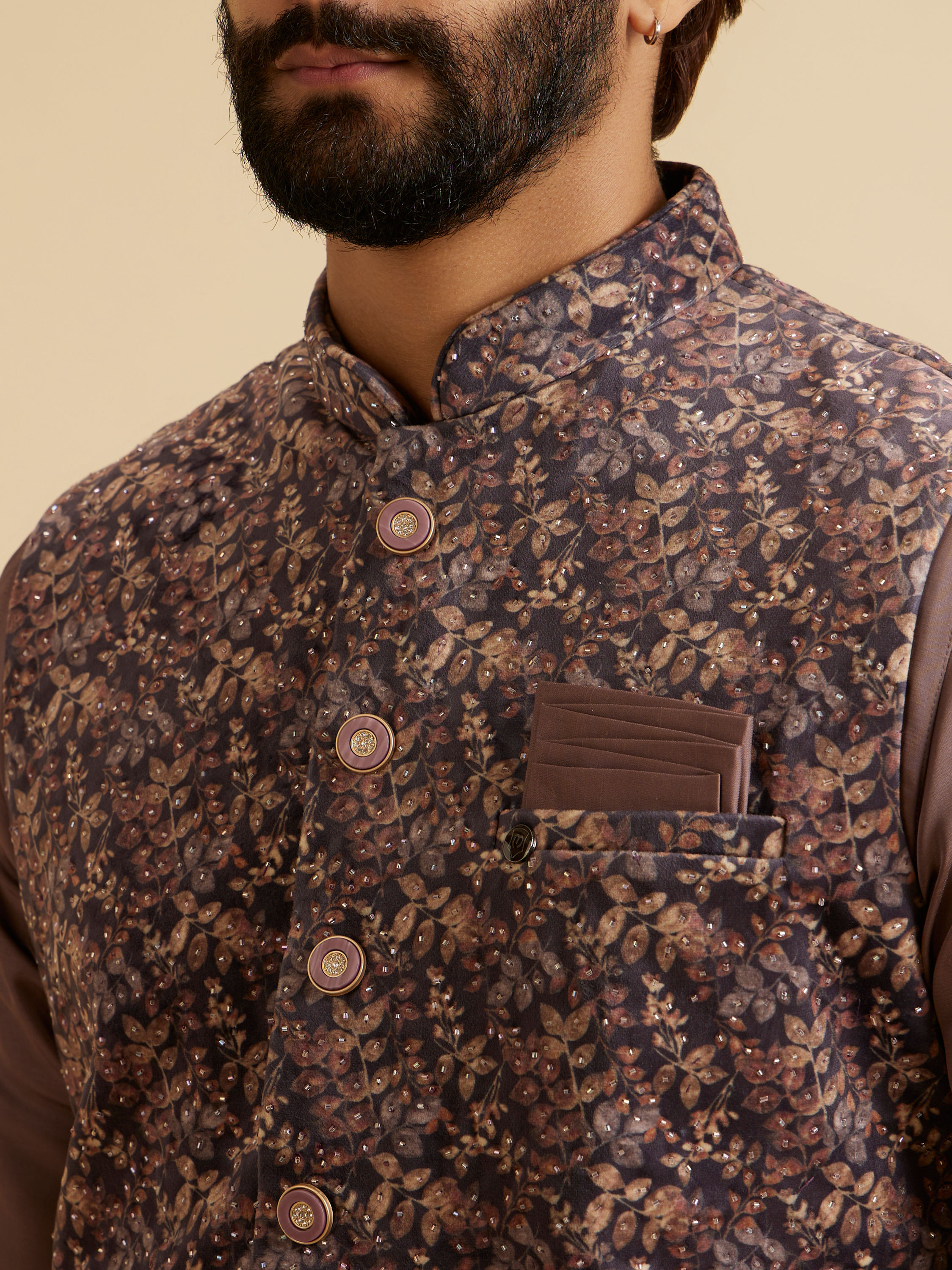Manyavar Men Lustrous Lilac Velvet Kurta Jacket Set