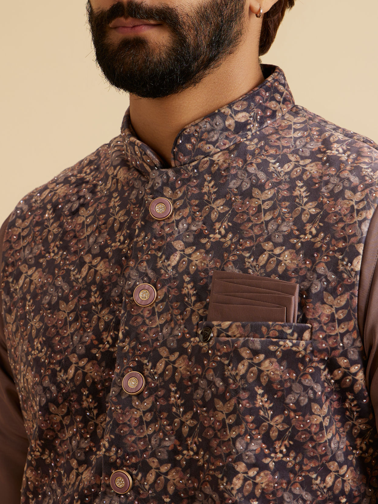 Manyavar Men Lustrous Lilac Velvet Kurta Jacket Set