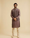 Manyavar Men Lustrous Lilac Velvet Kurta Jacket Set