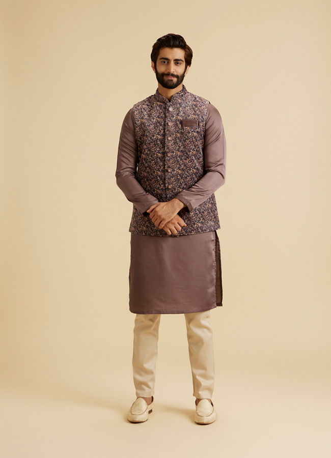 Manyavar Men Lustrous Lilac Velvet Kurta Jacket Set