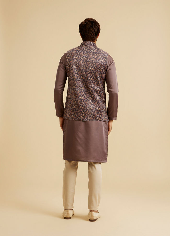 Manyavar Men Lustrous Lilac Velvet Kurta Jacket Set