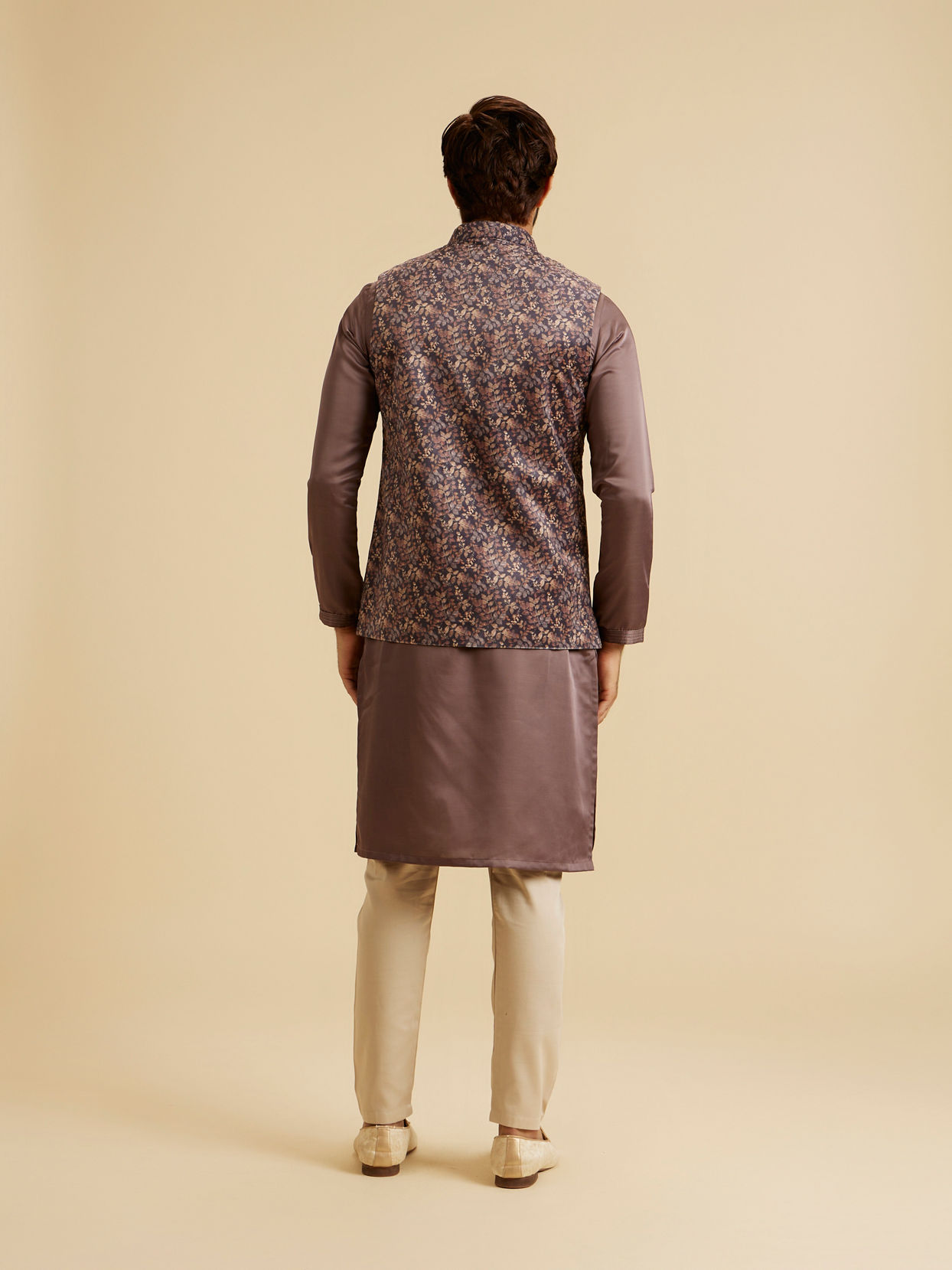 Manyavar Men Lustrous Lilac Velvet Kurta Jacket Set