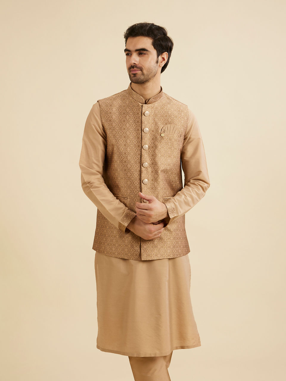 Manyavar Men Regal Fawn Kurta Jacket Set