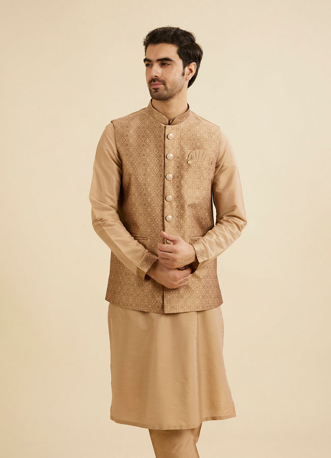 Manyavar Men Regal Fawn Kurta Jacket Set
