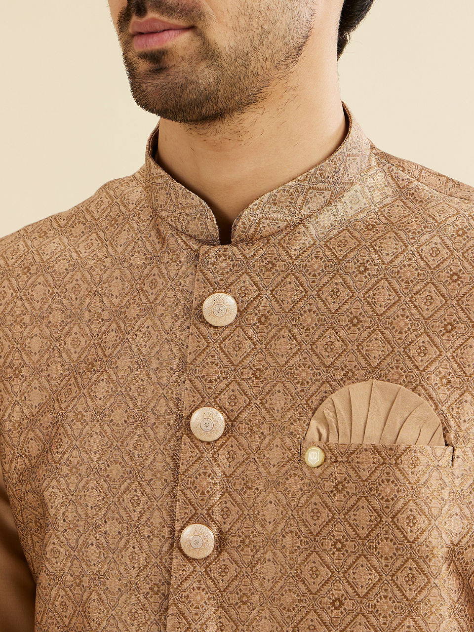 Manyavar Men Regal Fawn Kurta Jacket Set