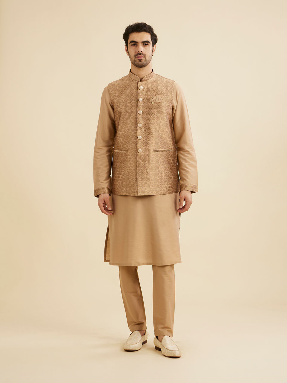 Manyavar Men Regal Fawn Kurta Jacket Set