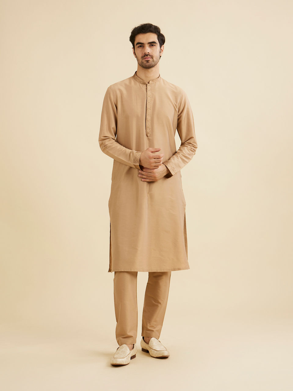 Manyavar Men Regal Fawn Kurta Jacket Set