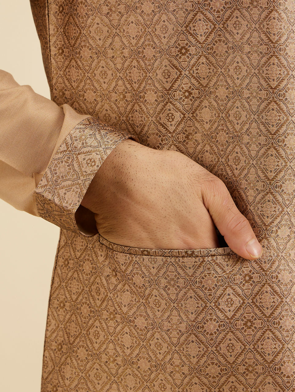 Manyavar Men Regal Fawn Kurta Jacket Set