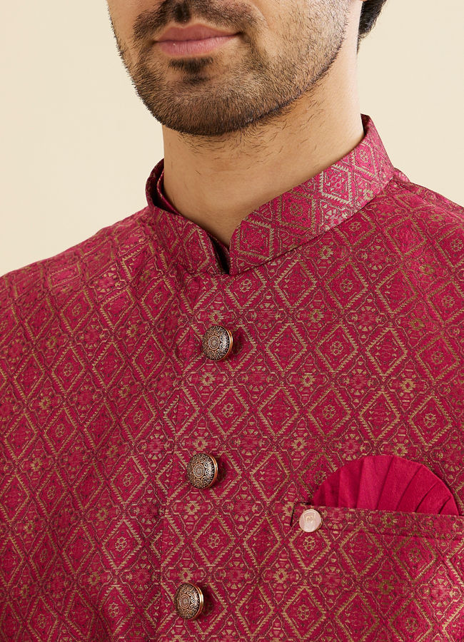 Manyavar Men Radiant Pink Brocade Kurta Jacket Set