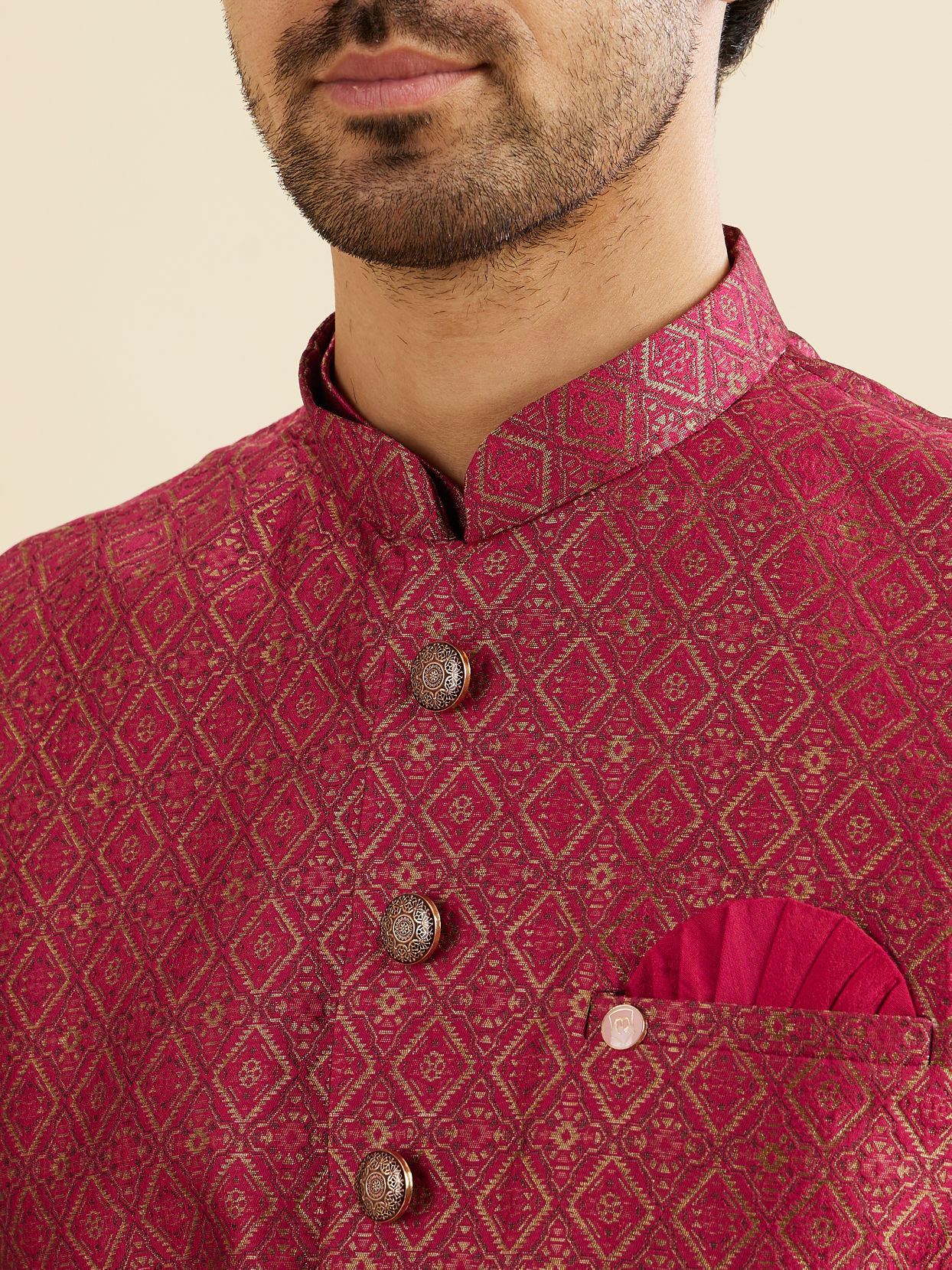 Manyavar Men Radiant Pink Brocade Kurta Jacket Set