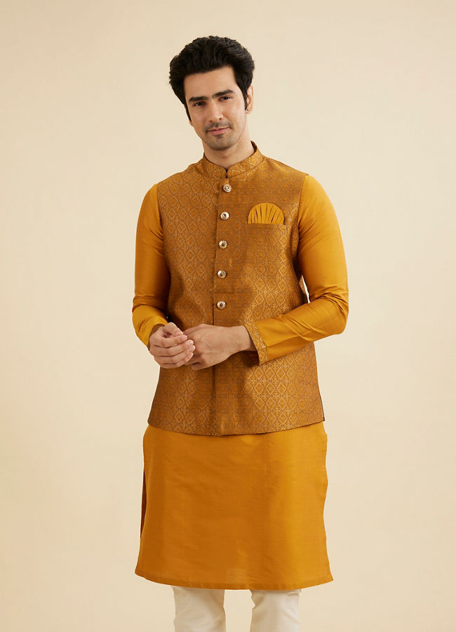 Manyavar Men Royal Mustard Kurta Jacket Set