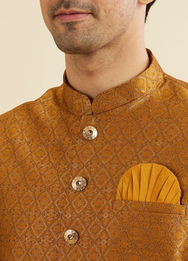 Manyavar Men Royal Mustard Kurta Jacket Set