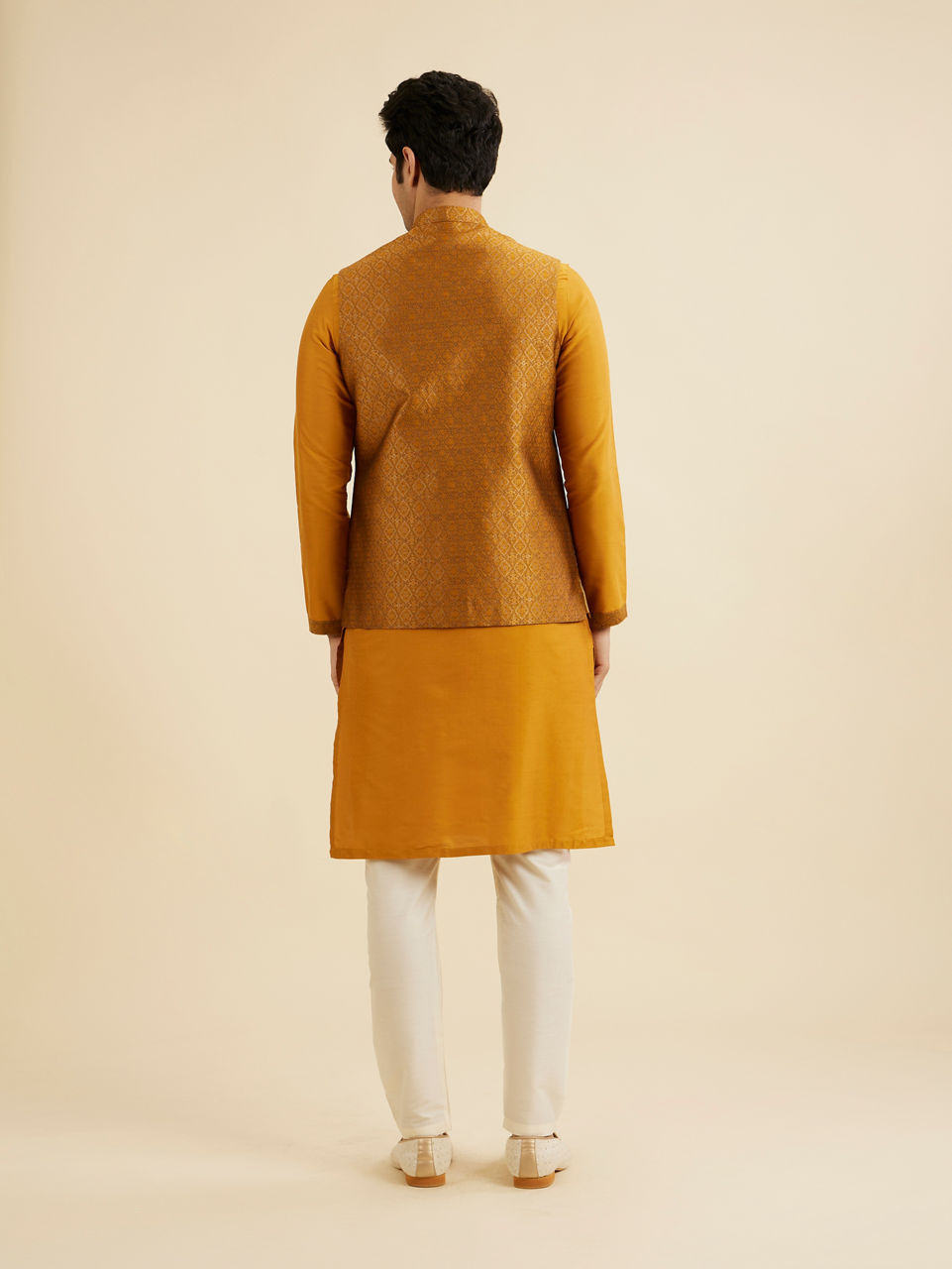 Manyavar Men Royal Mustard Kurta Jacket Set