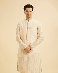 Manyavar Men Elegant Beige Kurta Jacket Set