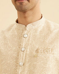 Manyavar Men Elegant Beige Kurta Jacket Set