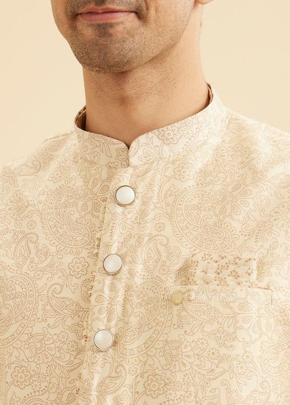 Manyavar Men Elegant Beige Kurta Jacket Set