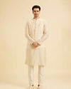 Manyavar Men Elegant Beige Kurta Jacket Set