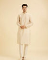 Manyavar Men Elegant Beige Kurta Jacket Set