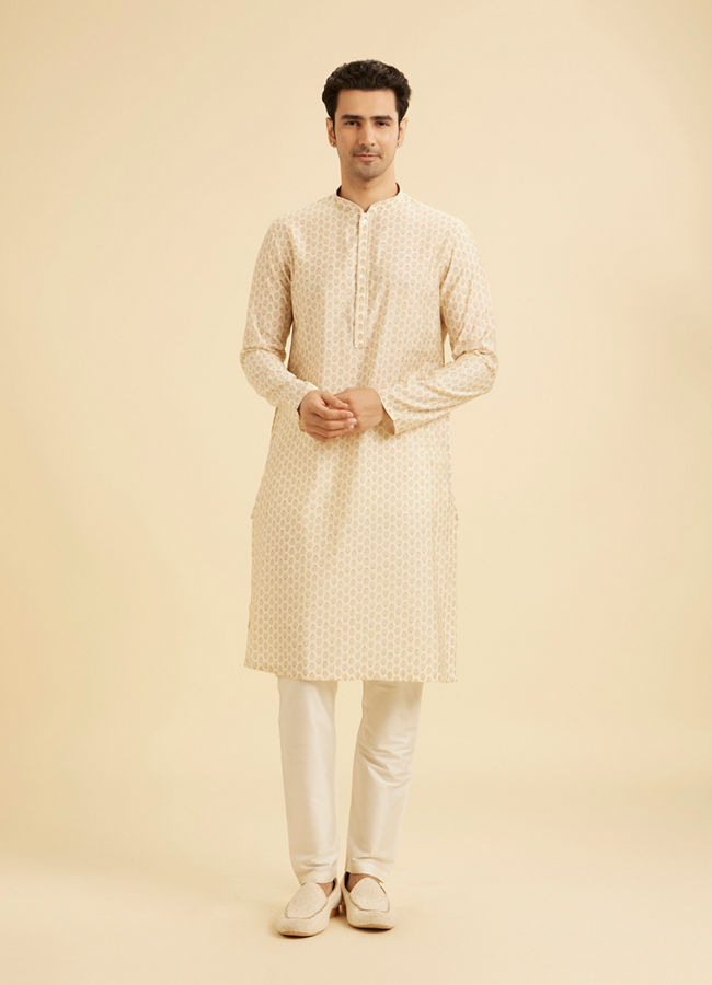Manyavar Men Elegant Beige Kurta Jacket Set