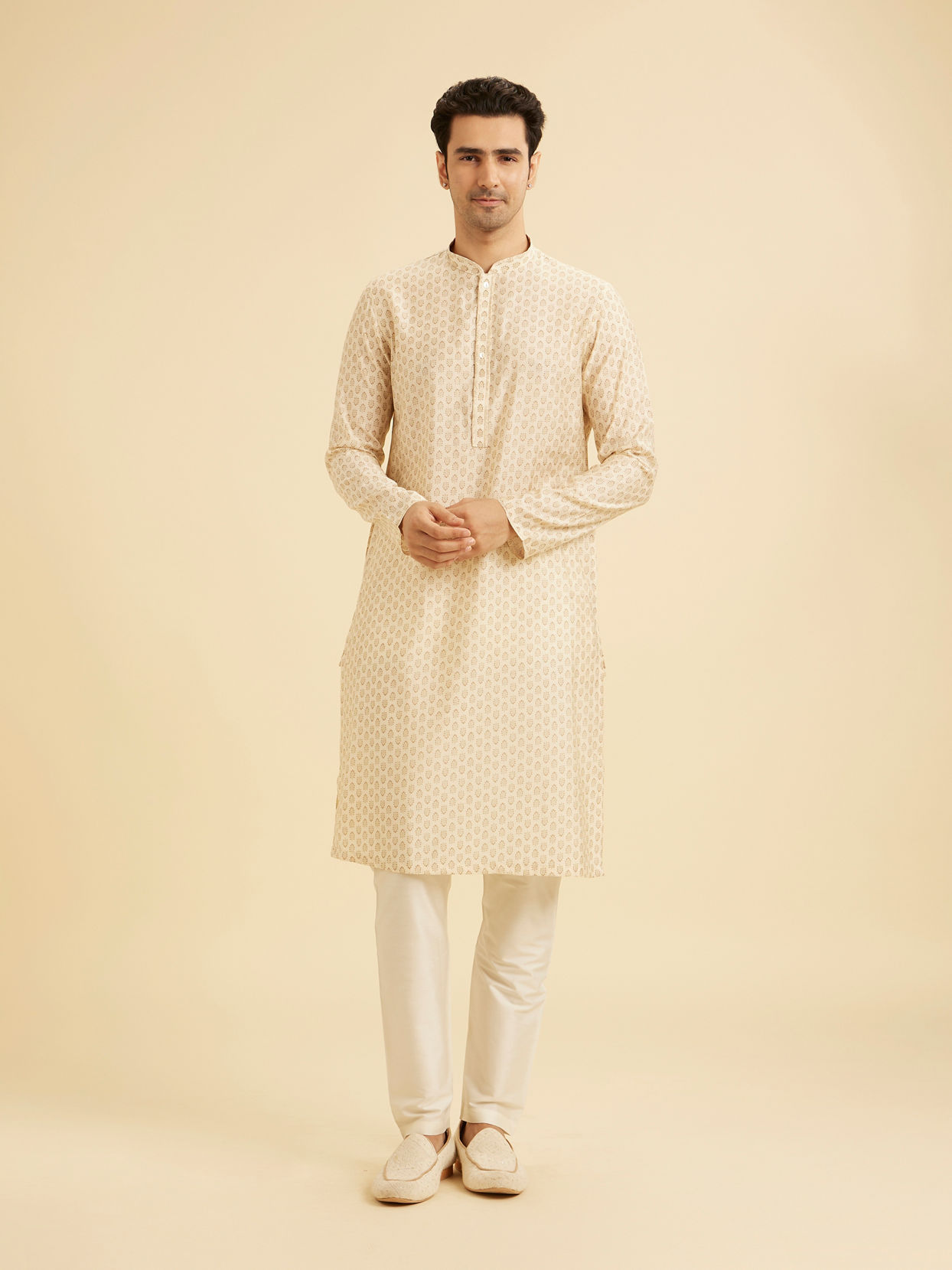 Manyavar Men Elegant Beige Kurta Jacket Set