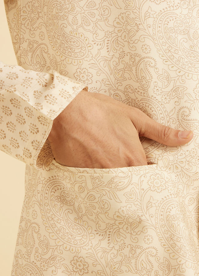 Manyavar Men Elegant Beige Kurta Jacket Set