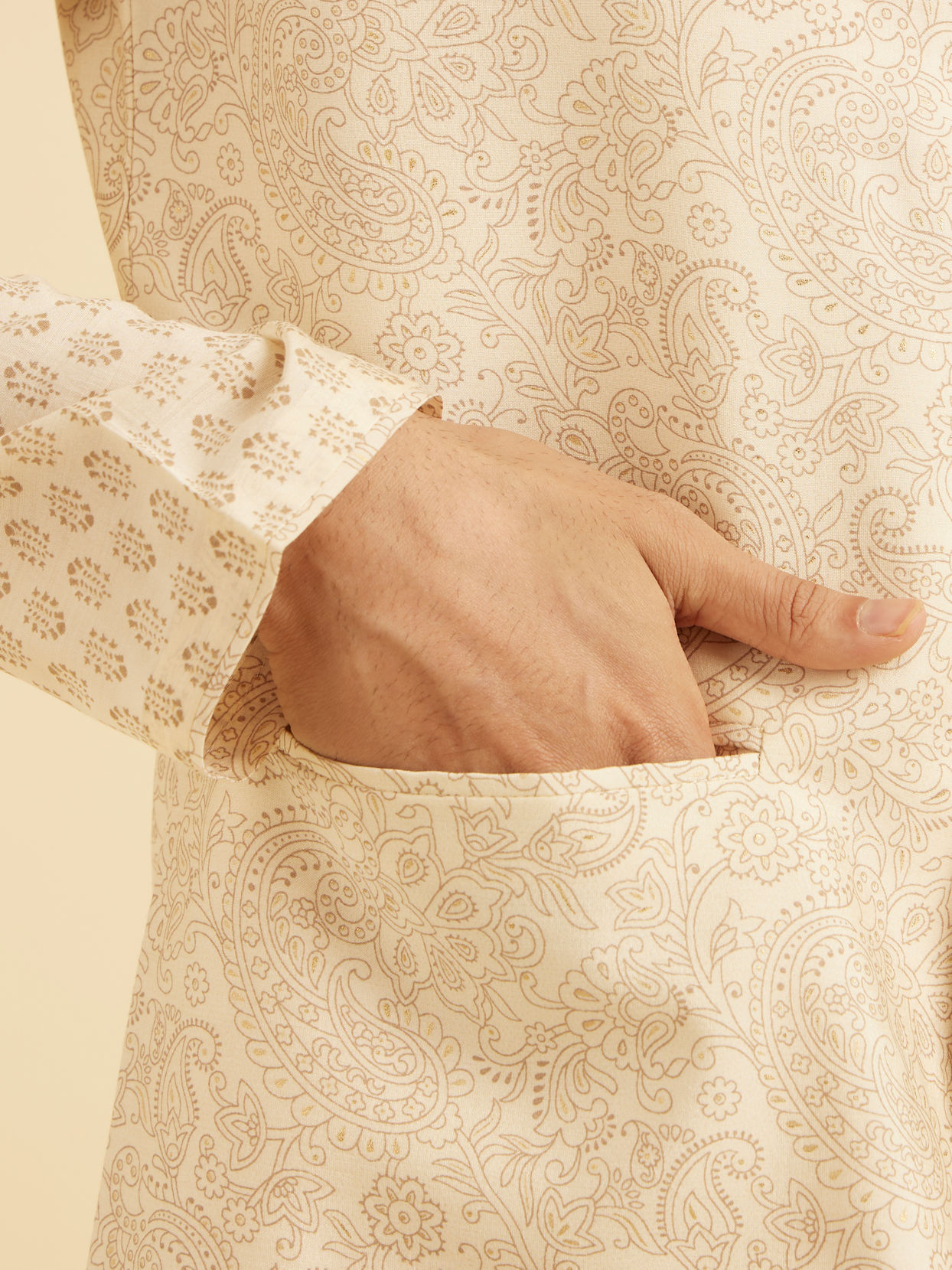 Manyavar Men Elegant Beige Kurta Jacket Set