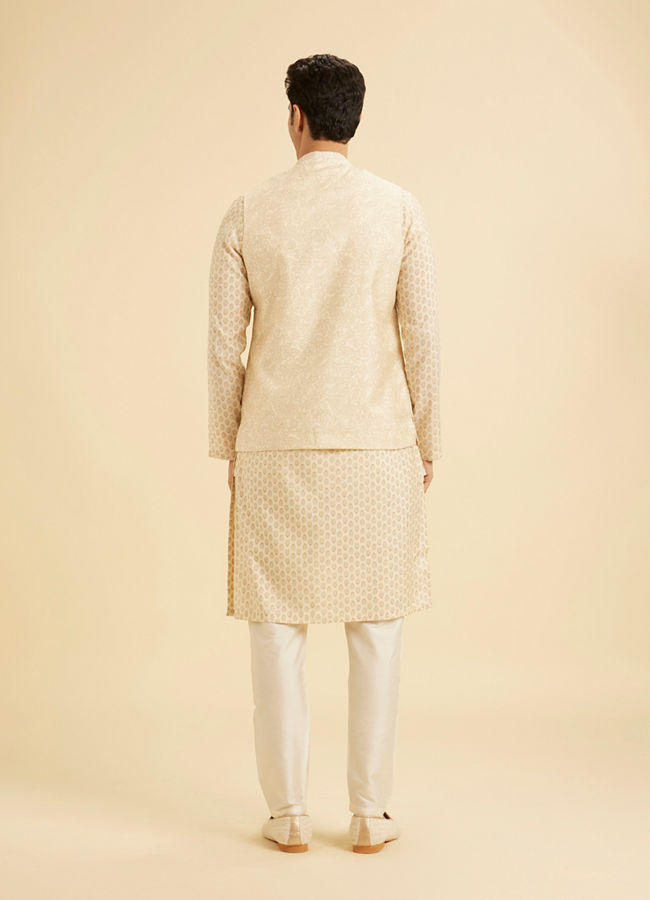 Manyavar Men Elegant Beige Kurta Jacket Set