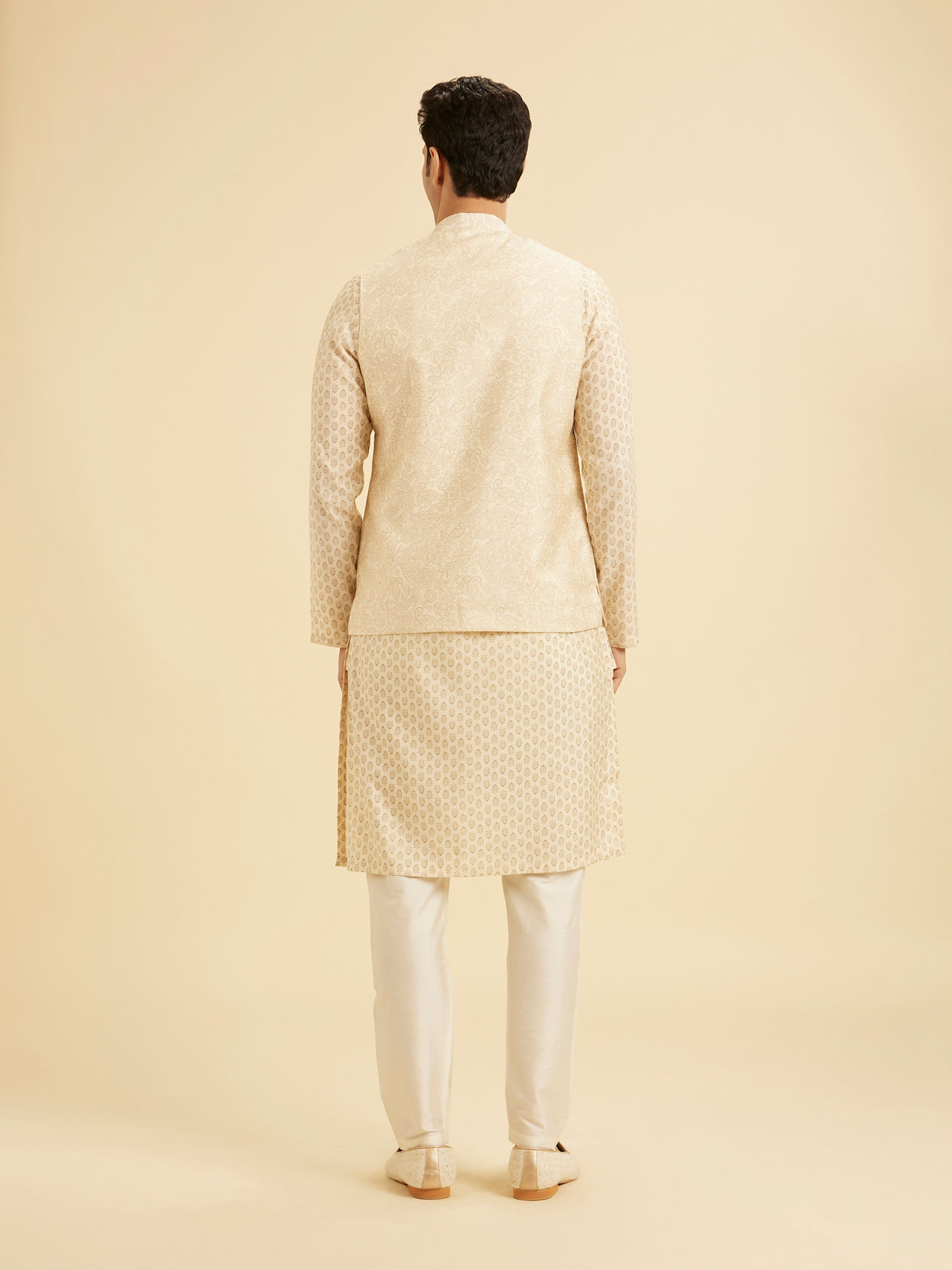 Manyavar Men Elegant Beige Kurta Jacket Set