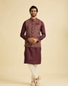 Manyavar Men Wine Satin Elegance Kurta Jacket Set