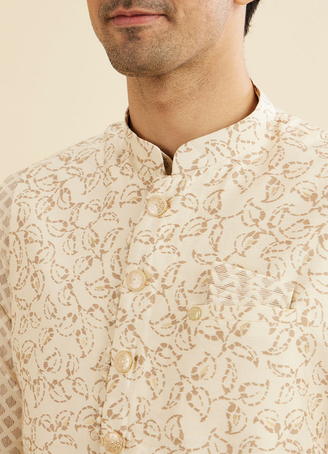 Manyavar Men Cream Elegance Kurta Jacket Set